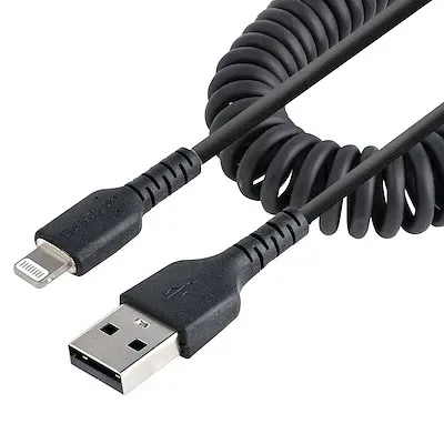 STARTECH RUSB2ALT50CMBC 20in Coiled USB-A to 8-Pin Cable for iPhone iPad, Black
