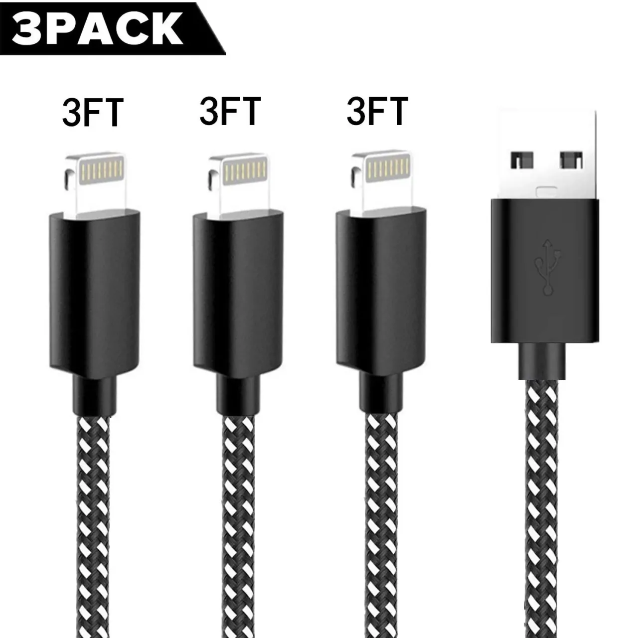 SHARLLEN Iphone Charger Cable Mfi Certified Lightning Cable 3PACK 3FT Long Nylon Braided…