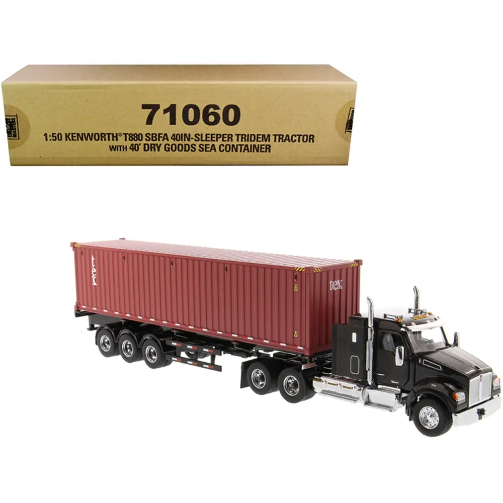 Diecast Masters Kenworth T880 SBFA 40 Sleeper Cab Truck with Flatbed Trailer