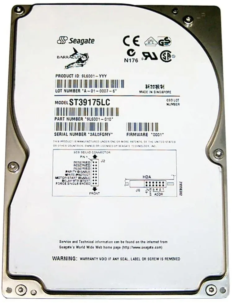 Used – SEAGATE Barracuda 9.1GB 10000RPM Wide Ultra SCSI SCA 6.9MS 3.5-inch Hard Drive…