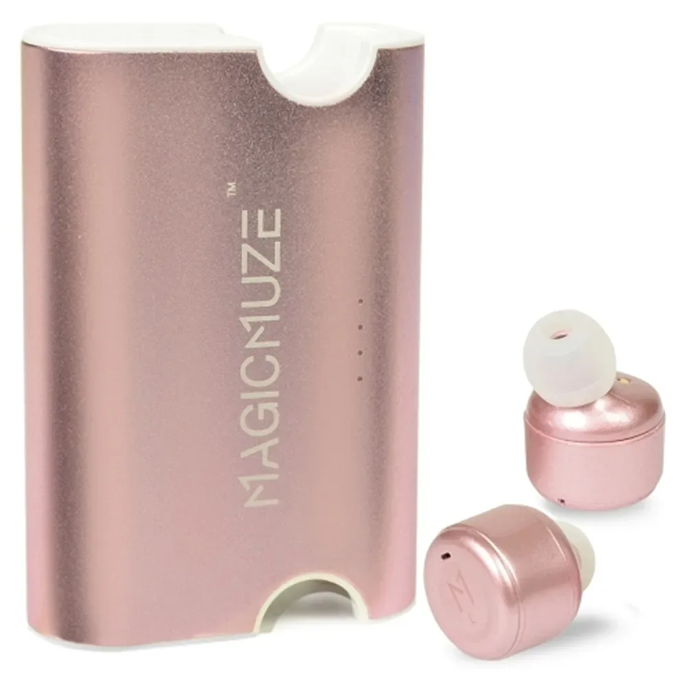 MagicMuze Elite Truly Wireless Stereo Earbuds w/Charging Case & 3 Sets of Ear Tips (Pink)