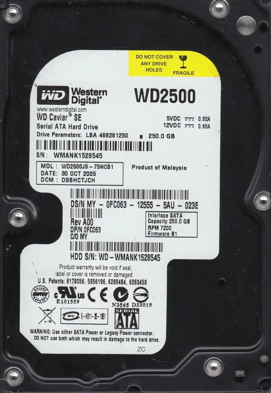 Used – Western Digital 250GB SATA 3.5 Hard Drive