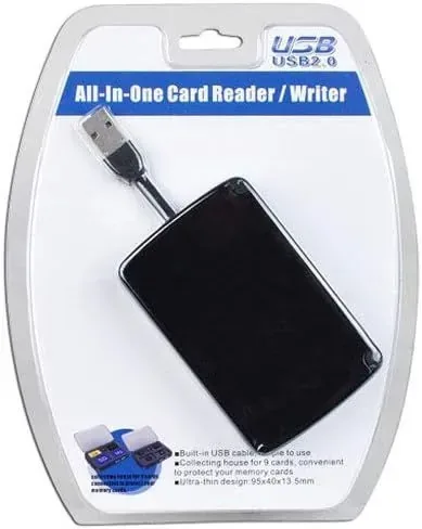 ALL-IN-ONE Portable USB 2.0 Card Reader W/Built-In Storage For 9 Cards ADA-623A
