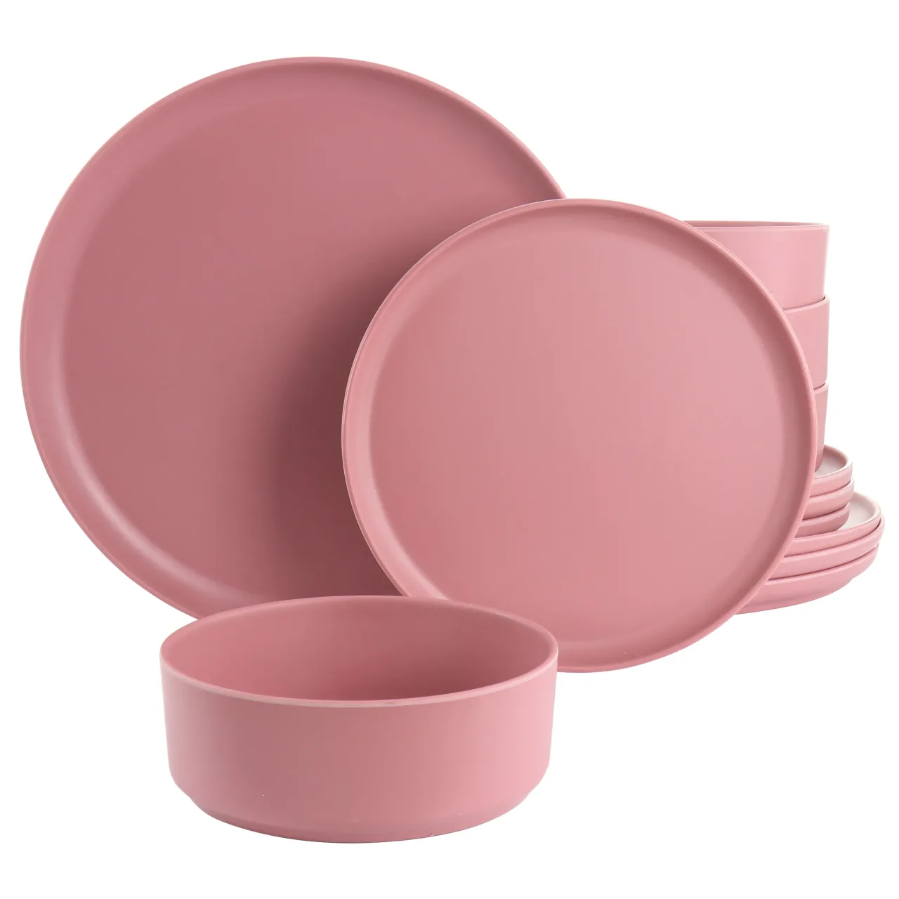 Open box – Gibson Home Canyon Crest 12 Piece Round Melamine Dinnerware Set in Pink